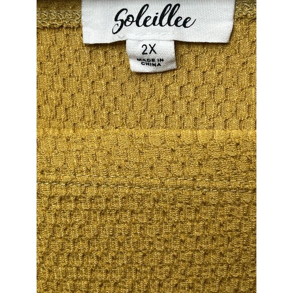 Soleillee Plus Size 2X Yellow Textured Peasant Blouse Puff Sleeve Boho Top - Picture 6 of 13